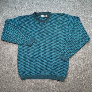 Street Closed Sweater XL Mens Teal Black 90s Grunge Textured Geometric Knit